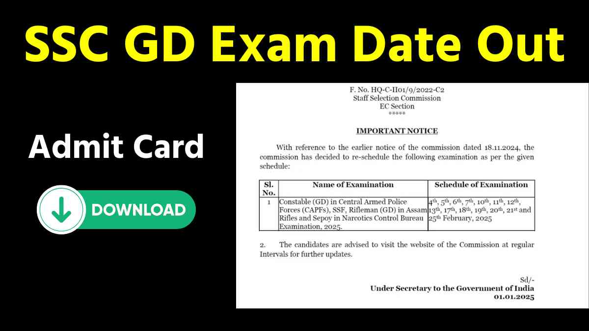 SSC GD Exam Date Out: एसएससी जिडी परीक्षा सिट स्लिप जारी, इस दिन से शुरू होगी परीक्षा